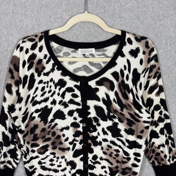 Vintage 90s Joseph A Cardigan Sweater Medium Leopard Animal Thin Mob Twee 80s - Picture 2 of 10
